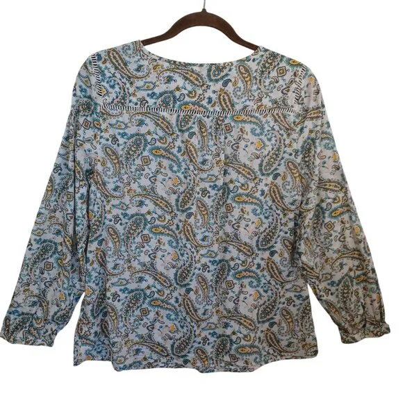 Talbots Top Green Pink Paisley Print‎ Cotton Popover Blouse Womens Large Petite - Picture 10 of 11